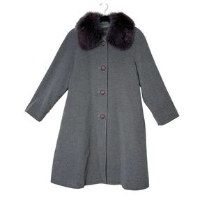 Quiet Luxury Wool Angora Blend Long Coat Fox Fur Collar Old Money Minimalist